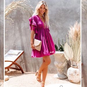 Magenta Ruffle Down Dress Brand New
